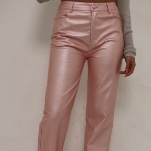 NWT size small, Bailey rose high waisted metallic trousers in pink